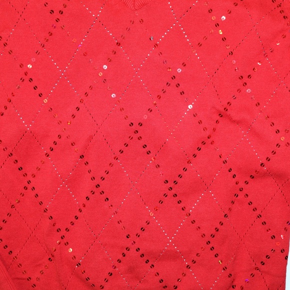Tommy Hilfiger Sweater Women XL Red Argyle Christmas Valentine V-neck Top READ! - Picture 7 of 8